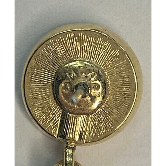 Vintage Monet Gold Tone Faux Pearl & Rhinestone Dangle Drop Earrings PB78 - Picture 3 of 3